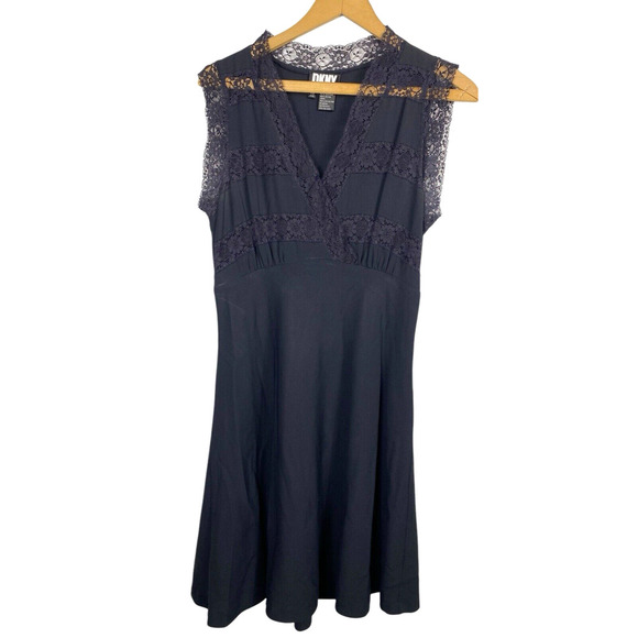 DKNY Black Lace Dress Size 10 Y2K Babydoll Vamp Grunge Whimsigoth Romantic VTG - Picture 2 of 9